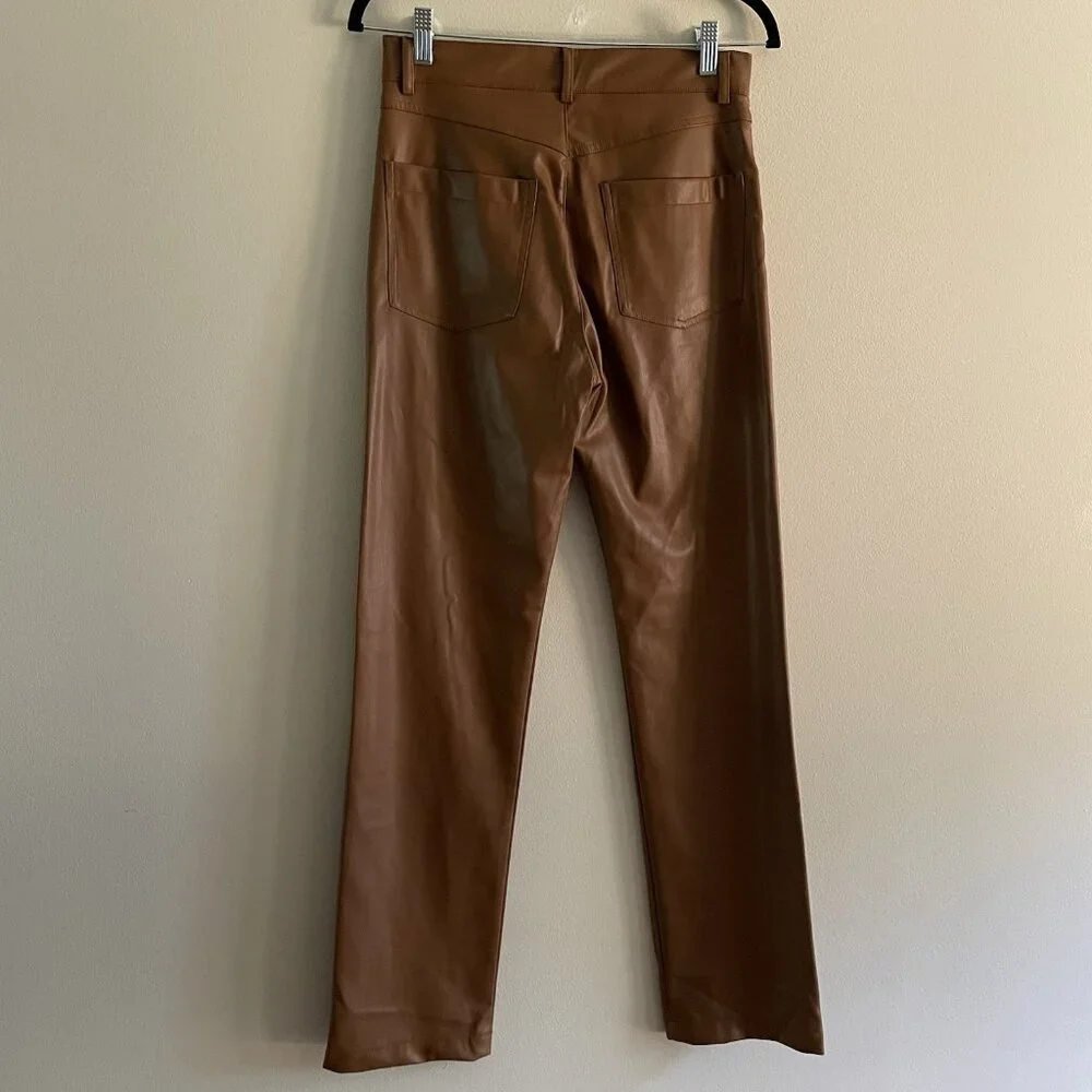 Zara Women S Caramel Brown Faux Leather 90s High-Rise Straight Leg Pants